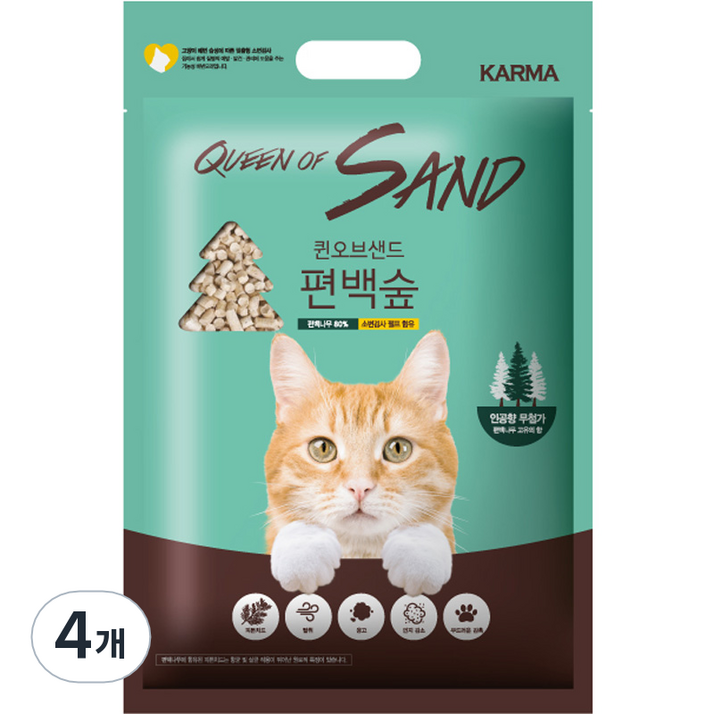 카르마 퀸오브샌드 편백나무 고양이 모래, 4개, 6L 카르마 퀸오브샌드 편백나무 고양이 모래, 4개, 6L