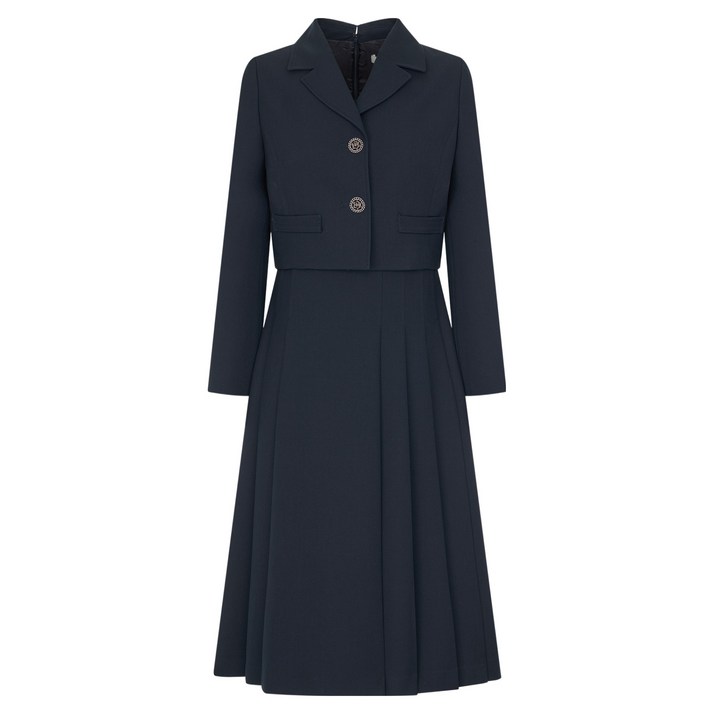 라인어디션 쥬얼버튼 언발 플리츠 원피스