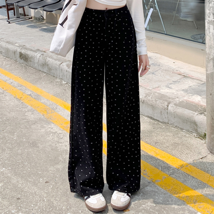 피어니스트 여성용 일자 플라워 도트 프린팅 와이드 팬츠