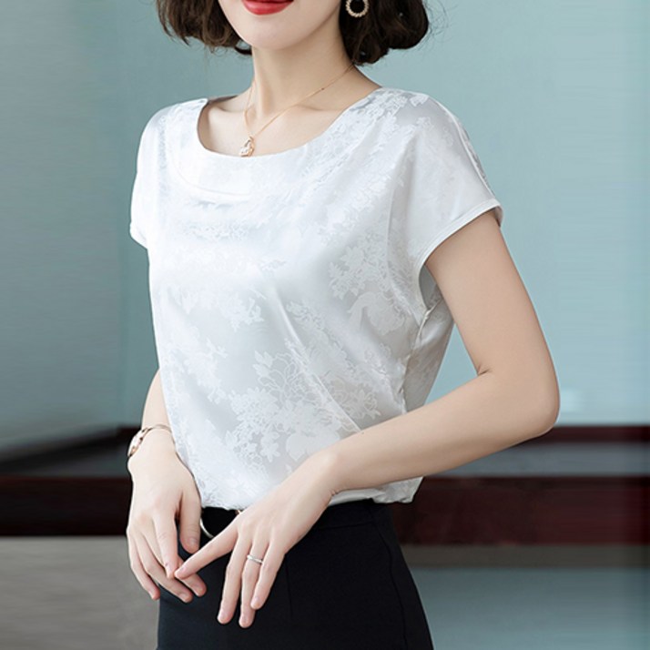 레몬소울 여성용 모덴 플로럴 새틴 반팔티