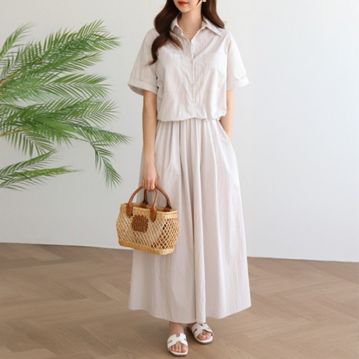 피핀 여성용 바스락 스트링 셔츠 스커트 투피스 세트 #96363