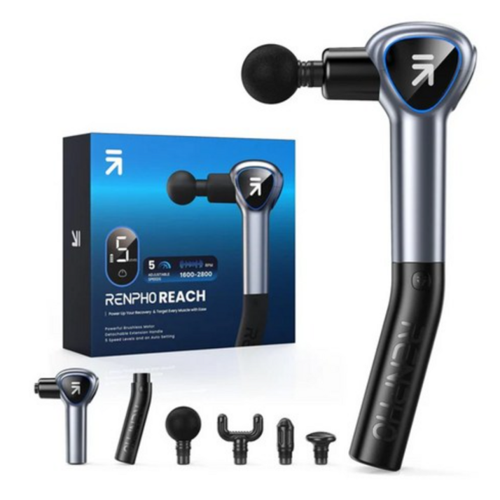 RENPHO 한국본사 렌포 마사지건 REACH 무선 전동 전신 등 어깨 근육피로 전신 마사지 머슬건 긴 연장핸들 롱 핸들건