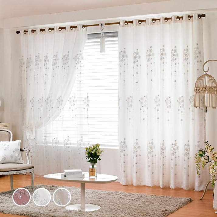 지나송 웨딩스타일 아일렛 이중암막커튼  커튼봉