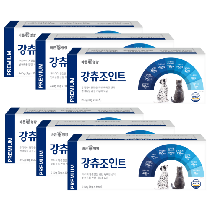 바른뉴트리펫 강츄조인트 강아지 고양이 관절 슬개골 영양제 콘드로이친, 30정, 뼈관절강화, 6개