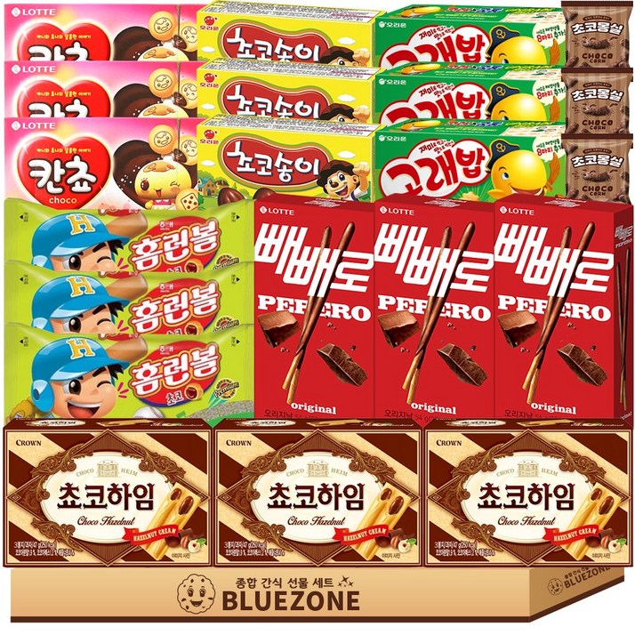 미니과자모음 B세트 초코송이3개 홈런볼3개 칸쵸3개 빼빼로3개 쵸코하임3개 고래밥3개 몽실3개, 21개, 과자