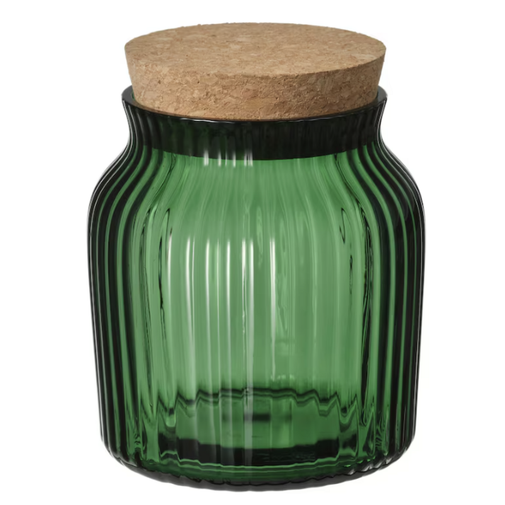 이케아 유리용기 빈테르핀트 보관용기, 코르크/유리 그린, 15 cm