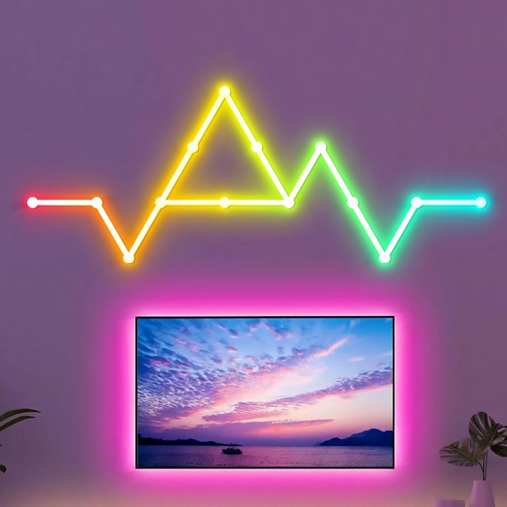 Meyuge DIY 조립식 벽조명 간접조명 RGB 스마트 모듈식 패널 인테리어 게이밍책상led등, 리모콘APP 6PC