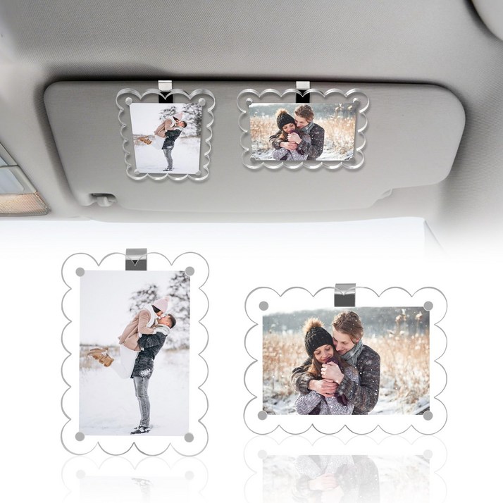 [루이/차량용사진걸이] 차량용 사진 클립 (6x9cm) / 자동차 선바이저 포토홀더, 물결 투명, 1개