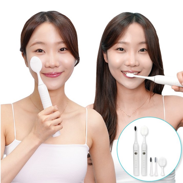 닥터체크 2in1 멀티클린 음파 전동 칫솔 진동 클렌저 자동, 화이트, 1개