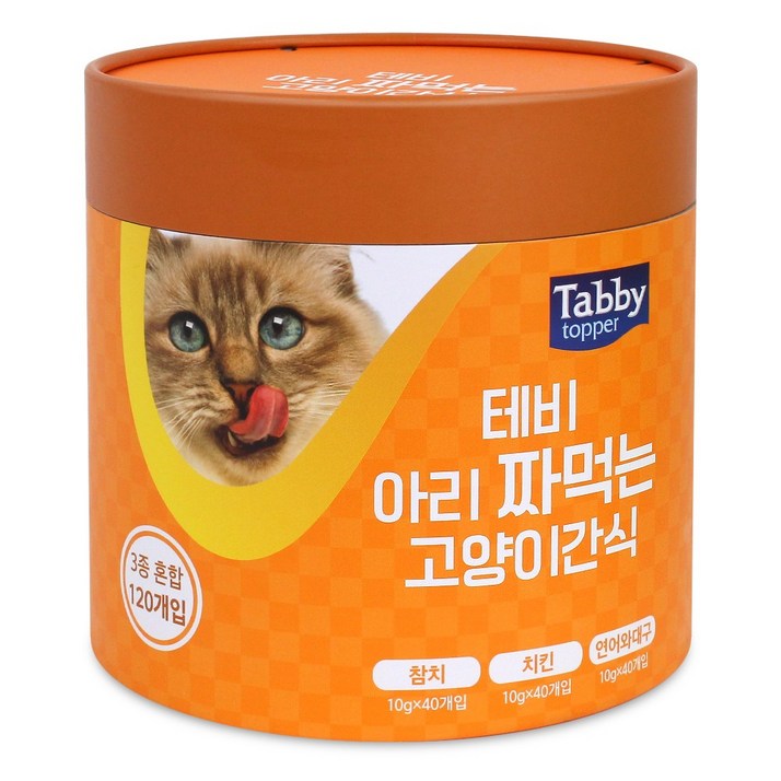 테비 아리 짜먹는 고양이 간식 10g X 120개 3종, 오렌지(참치+치킨+연어와대구)