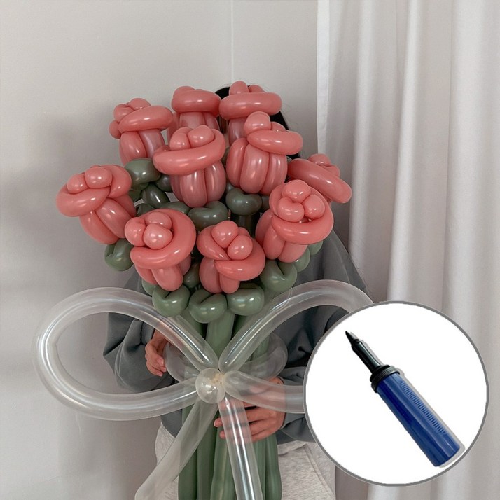 DIY 요술 풍선 장미 꽃다발 만들기 로즈우드+손펌프 by 파티아일랜드, 1개