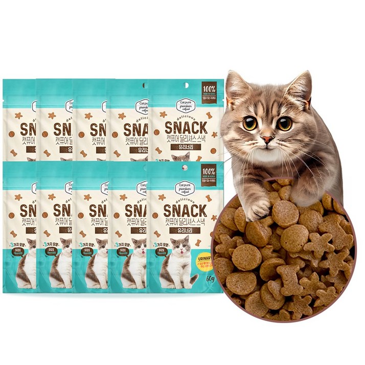캣퓨어 고양이 딜리셔스 스낵 오랄 콤플렉스, 10개, 60g, 요로건강에 도움주는 유리너리