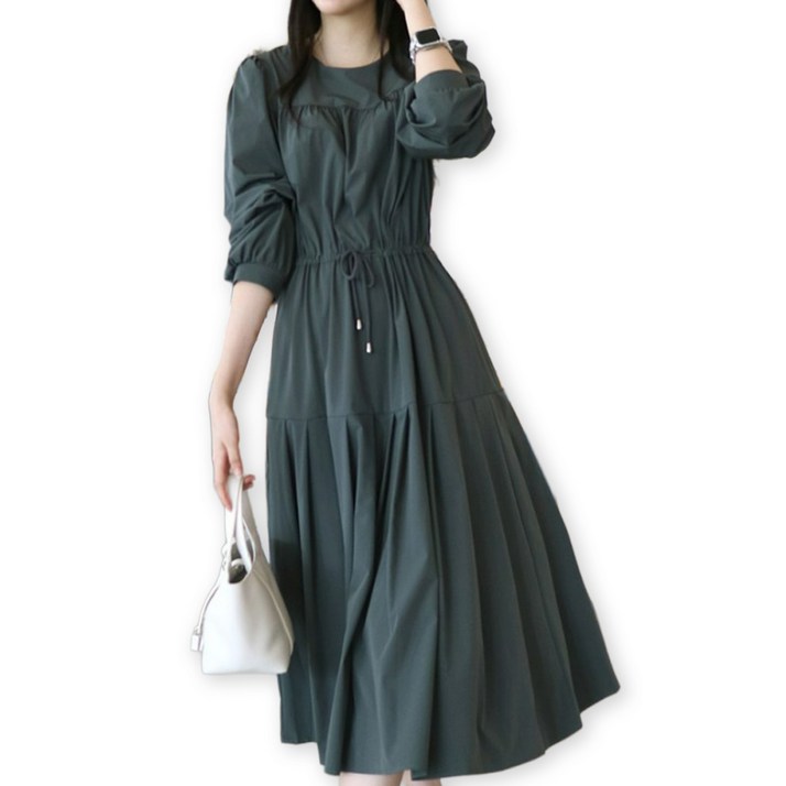 메리앤유 셔링디테일 스판소재 플리츠주름원피스