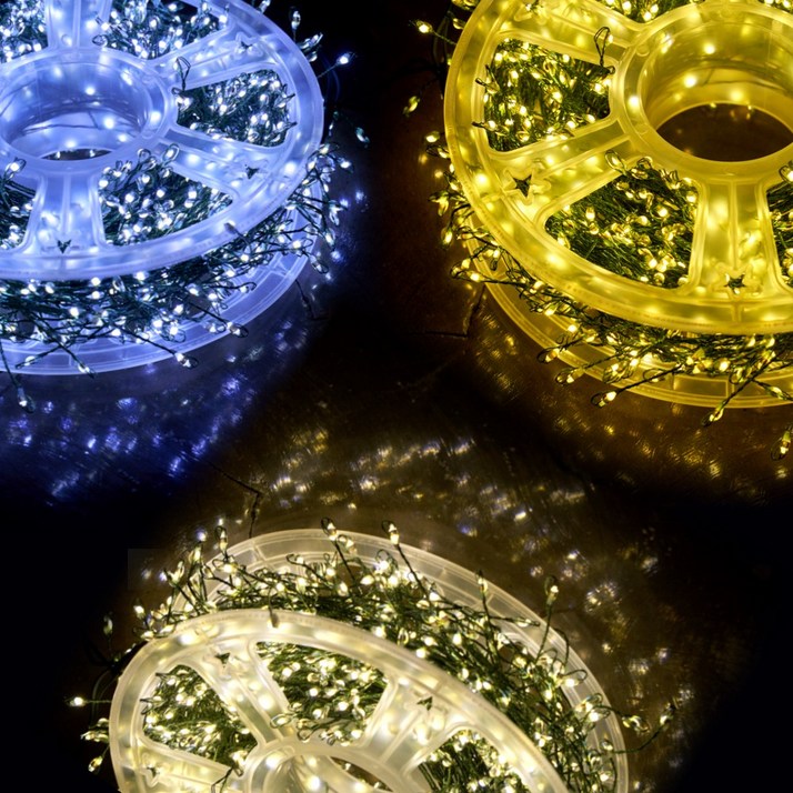 크리스마스트리 지네전구 1000구 30M 녹색선 LED전구 일체형 혼합컬러 어댑터리모콘포함, 1세트, 전구색