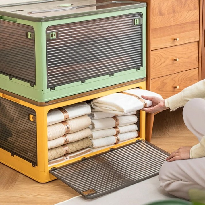 1+1 접이식 리빙박스 전면 개방 오픈형 수납 폴딩 공간박스 28L 56L 84L 143L, 2개, 옐로우