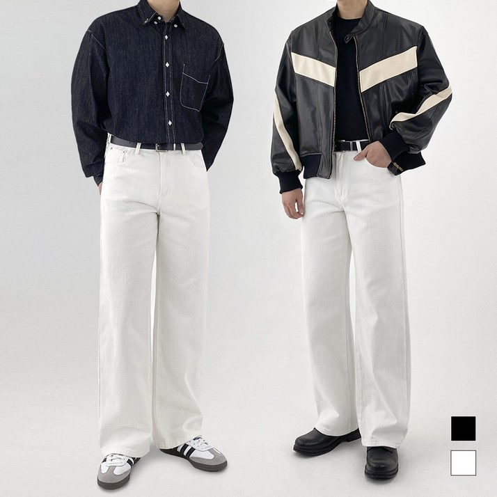 모노마인 남자 청바지 화이트진 블랙진 세미 와이드 데님 팬츠