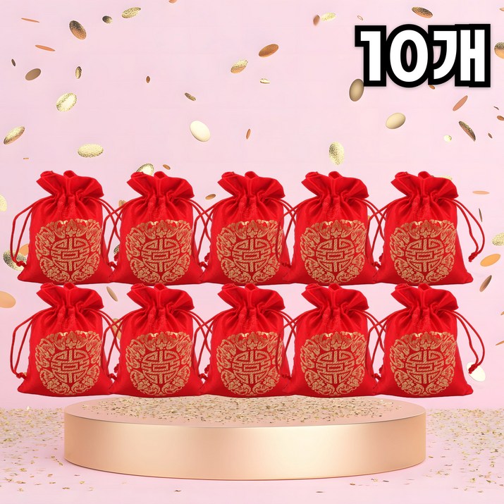 보리도리 돈들어오는 전통문양 복주머니, 10개, 붉은색 보리도리 돈들어오는 전통문양 복주머니, 10개, 붉은색