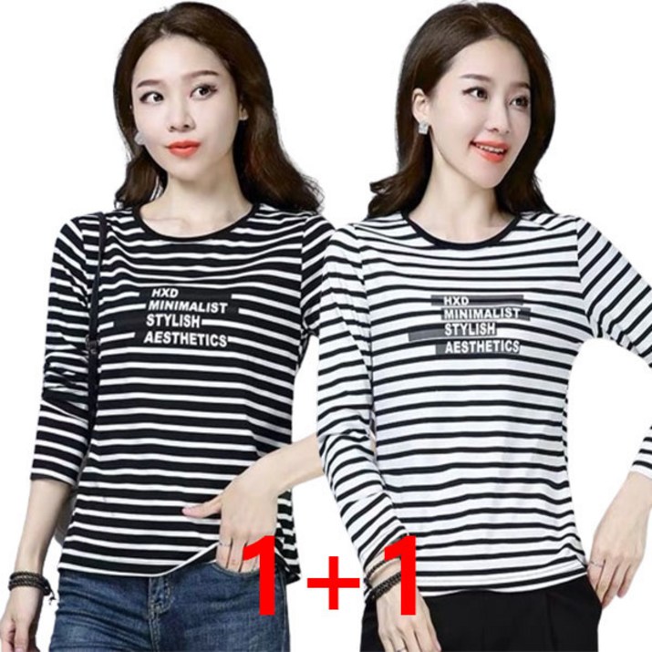 카카보보 11 봄가을 여성 스트라이프 긴팔 티셔츠 루즈핏 라운드 얇은 줄무늬 레터링 긴팔티 데일리 이너티 레깅스