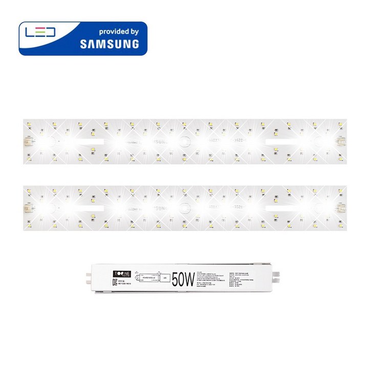 투원라이팅 가정용 삼성 칩 LED 조명 모듈 등 교체 세트 주방등 욕실등 400x52mm 2장 50W, 1개, 4000K주백색아이보리빛