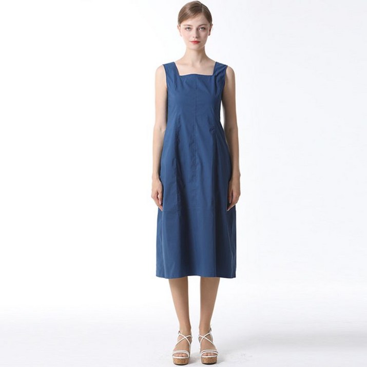 리스트 코튼 스퀘어넥 슬리브리스 원피스