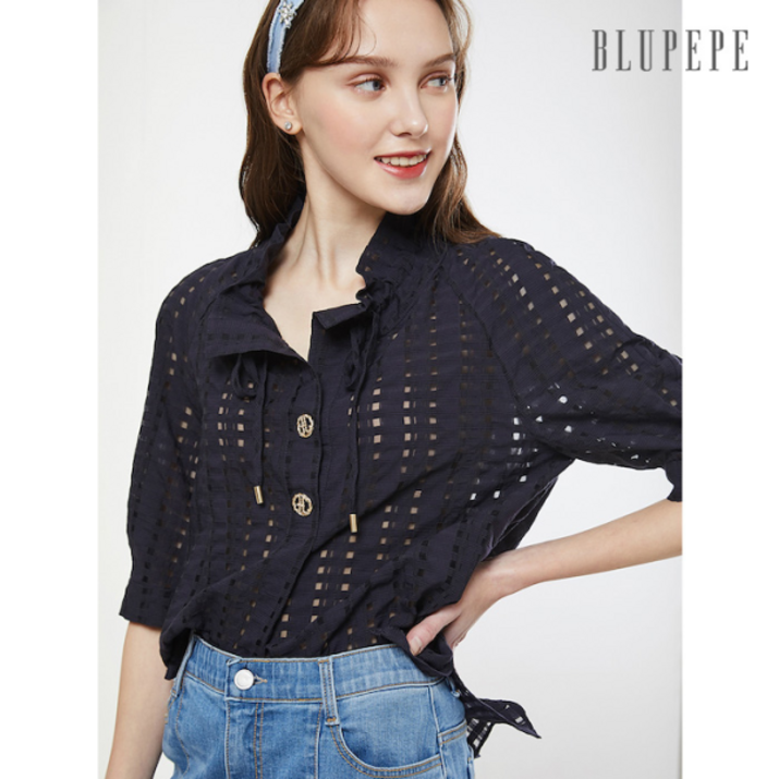 블루페페 스퀘어체크 블라우스 NY P222MSC002 블루페페 스퀘어체크 블라우스 NY P222MSC002