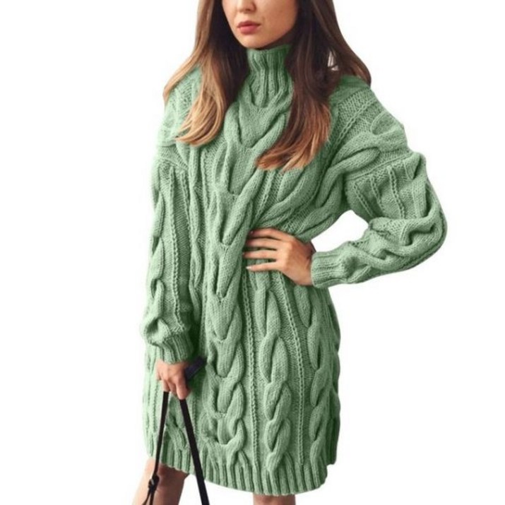 반팔 니트 원피스 여성 5 색 터틀넥 긴 소매 따뜻한 스웨터 가을 겨울 미니 드레스 두꺼운 풀오버 레트로 SXL