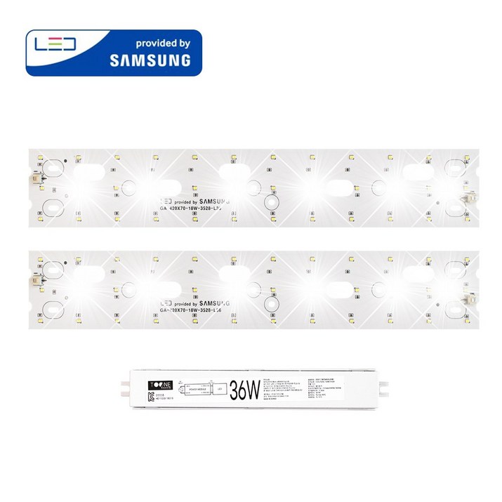 투원라이팅 가정용 삼성 칩 LED 조명 모듈 등 교체 세트 주방등 욕실등 420x70mm 2장 36W, 1개, 6500K주광색새하얀빛