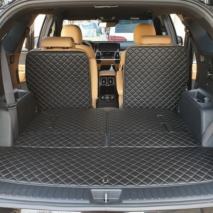 아이빌 더 뉴 팰리세이드 신형퀼팅 4D 자동차 트렁크매트  2열등받이 풀세트, 블랙블랙스티치, 7인승 자동폴딩