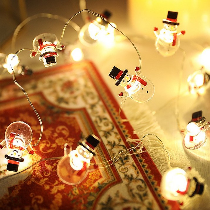 당일출고) LED 크리스마스 파티 장식 조명 건전지 캐릭터 데코 와이어 줄 트리 전구 산타 눈사람 루돌프 종, 캐릭터 와이어 눈사람 20p(+AA건전지 4개)