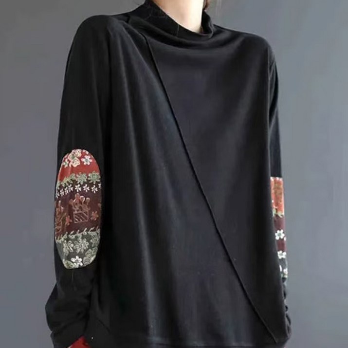 여성 기모 긴팔 반폴라 레깅스 2025 신상 패치워크 느낌 티셔츠 캐주얼 이너탑