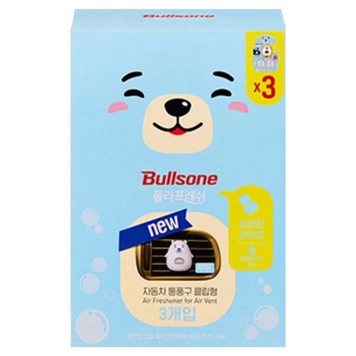 불스원 폴라프레쉬 통풍구 클립형 캐릭터 차량용방향제 부부 3p
