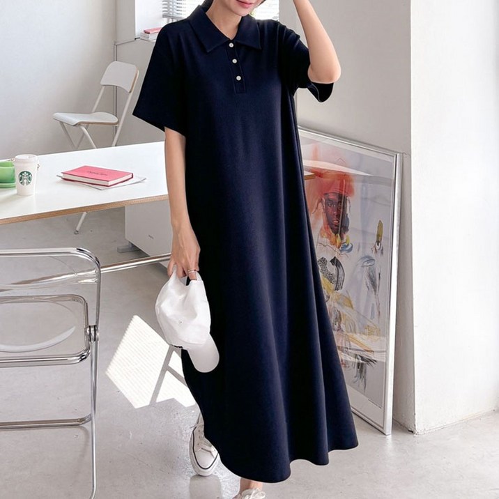 보리맘 럭스 카라 A라인 여름 롱 임산부 원피스 R421