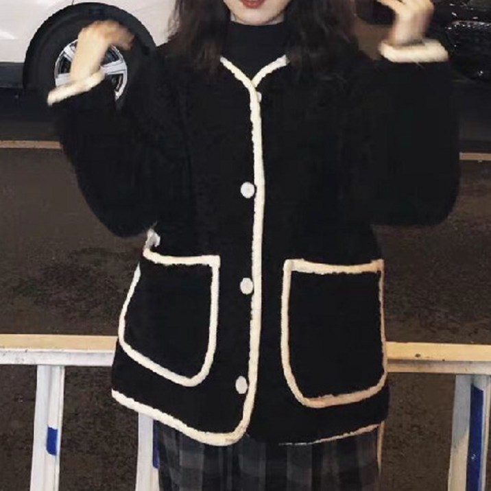 아이엠몽 여성용 부미 부클 단추 후리스