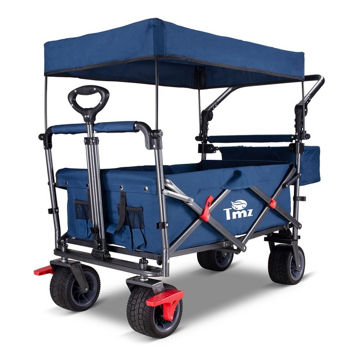 접이식 웨건 다용도 아웃도어 폴딩 야외 다목적 캠핑 와이드 휠 접이식 카트 캠핑, 1개, 진한 파란색