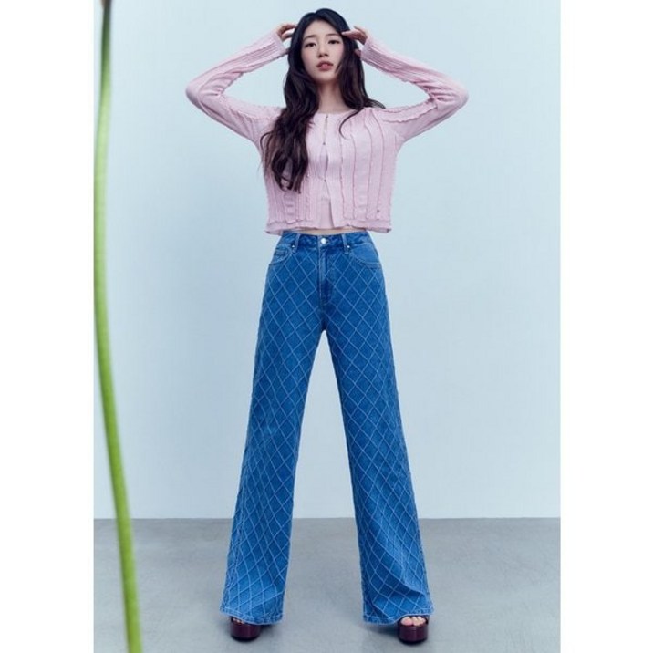 게스 게스진 SUZY YP2D6085 여성 M톤 변형 다이아 와이드MEDIUM BLUE