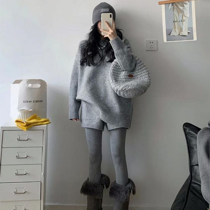 HA.M 여성 스웨터 투피스 캐주얼 니트 + 반바지 세트