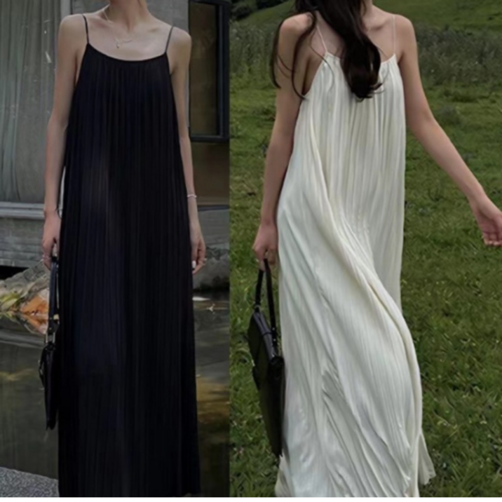 여성 어깨끈조절 뷔스티에 끈 나시 롱 원피스