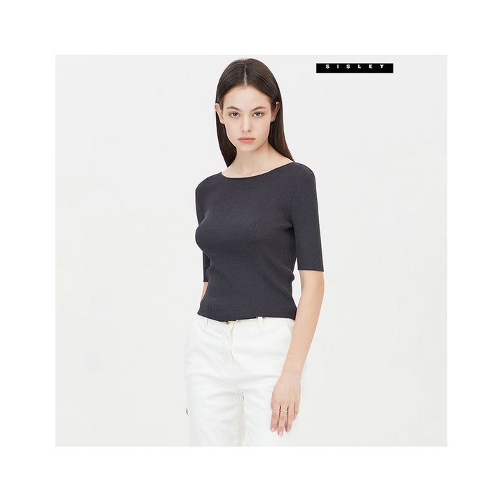 시슬리 백 스쿱 라인 5부 니트 SAKP43431 248476