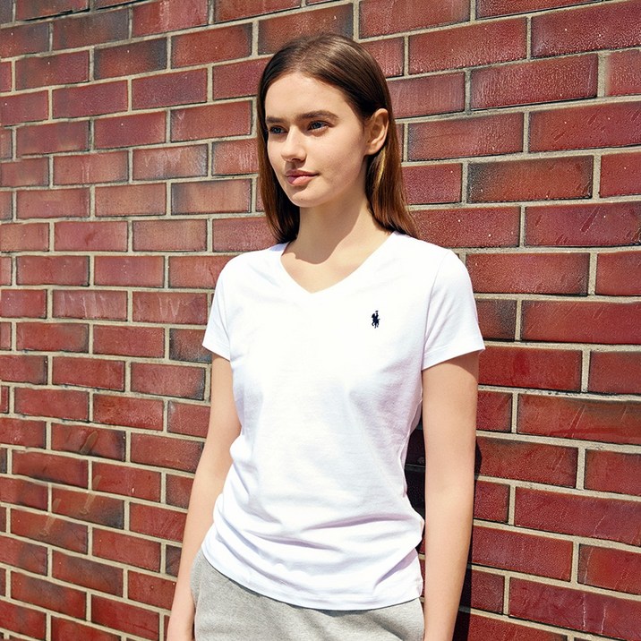 라파클럽 여성 슬림핏 브이넥 반팔 티셔츠