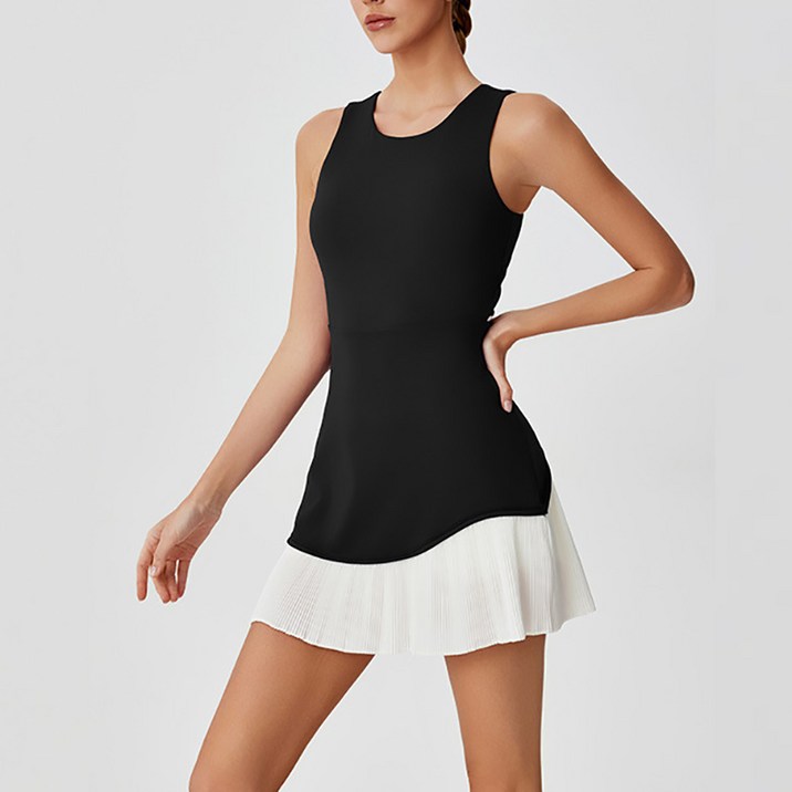 슬림소녀 여성 여름 컬러 패치 플리츠 원피스 펀칭 속건 골프 테니스 스커트 민소매