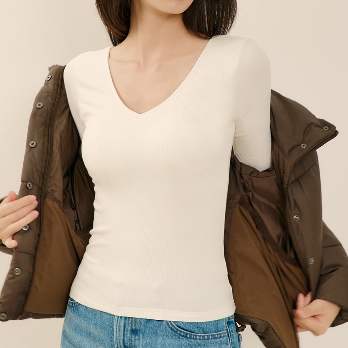 마른파이브 히트터치 브이넥 레이어드 긴팔 브라 티셔츠