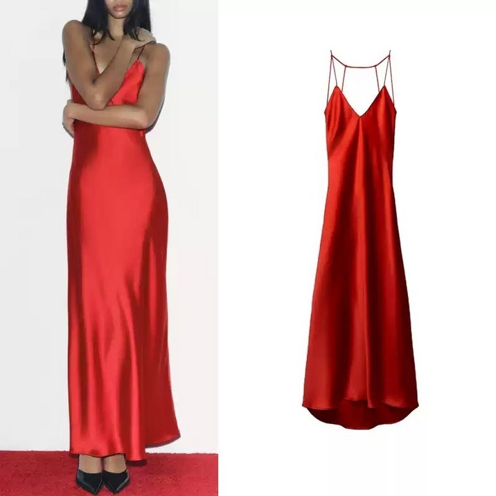 빨간원피스 자라 ZARA자라 새틴 캐미솔 원피스 8342 275