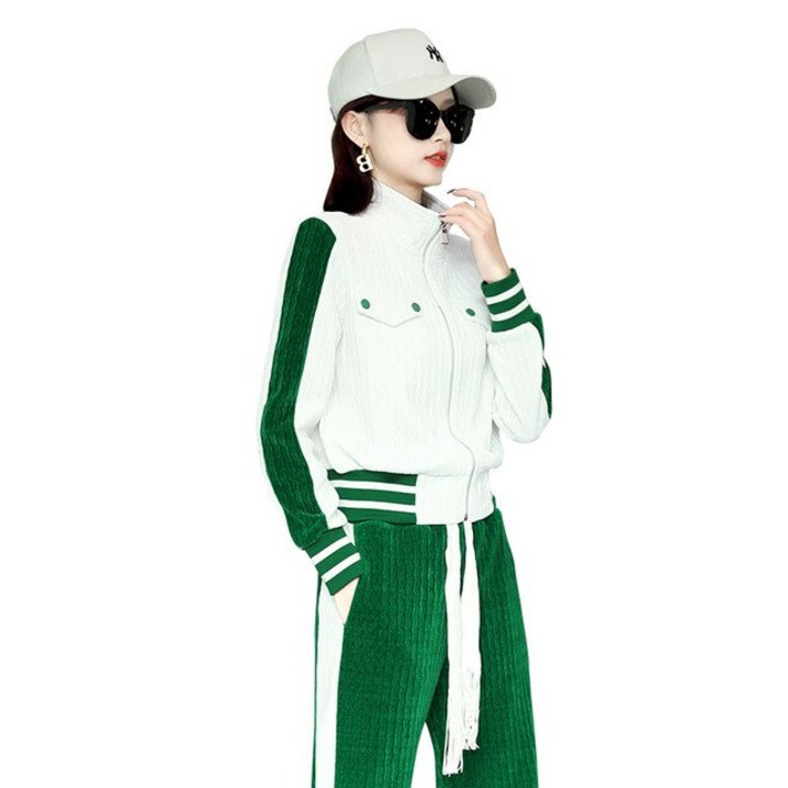 블루레이크 벨벳 트레이닝 복 세트 운동 여성 의상 가을겨울용 따뜻한 루즈핏 지퍼 재킷 스 - 투데이밈