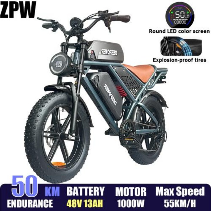 ZPW 성인 전기 자전거 1000W 48V60AH 디스크 브레이크 Ebike에 대 한 대형 LED 디스플레이와 산 자전거에 20 인치 지방 타이어