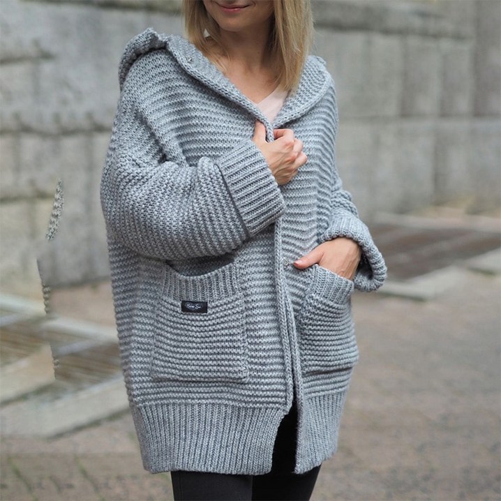 패션 여성 스웨터 가디건 2021 후드 솔리드 싱글 브레스트 버튼 포켓 캐주얼 여성 니트 스웨터 코트 가을 겨울