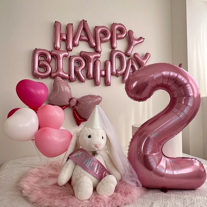 하피블리 생일상 핑크공주 숫자 풍선 생일 파티 용품 세트, 생일상핑크