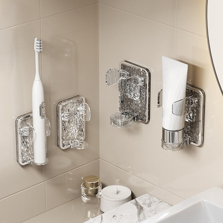 스피릿태드 블링블링 11 접착식 화장품 수납 전동칫솔꽂이, 2개, 블랙 투명