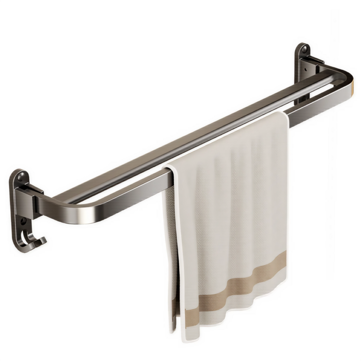 비브온 무타공 접이식 욕실 수건 걸이, 그레이 50cm