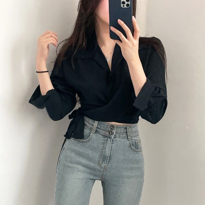 메이킹유 긴팔셔츠 카라넥 랩 크롭 뒷리본포인트 8636레아나블라우스 메이킹유 긴팔셔츠 카라넥 랩 크롭 뒷리본포인트 8636레아나블라우스