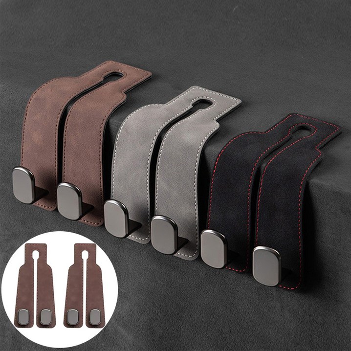 11SEAMETAL 극세사 자동차 가방걸이 후크걸이 헤드레스트후크 자동차 핸드폰 거치대 뒷자석용 휴대폰 걸이, 브라운, 2개